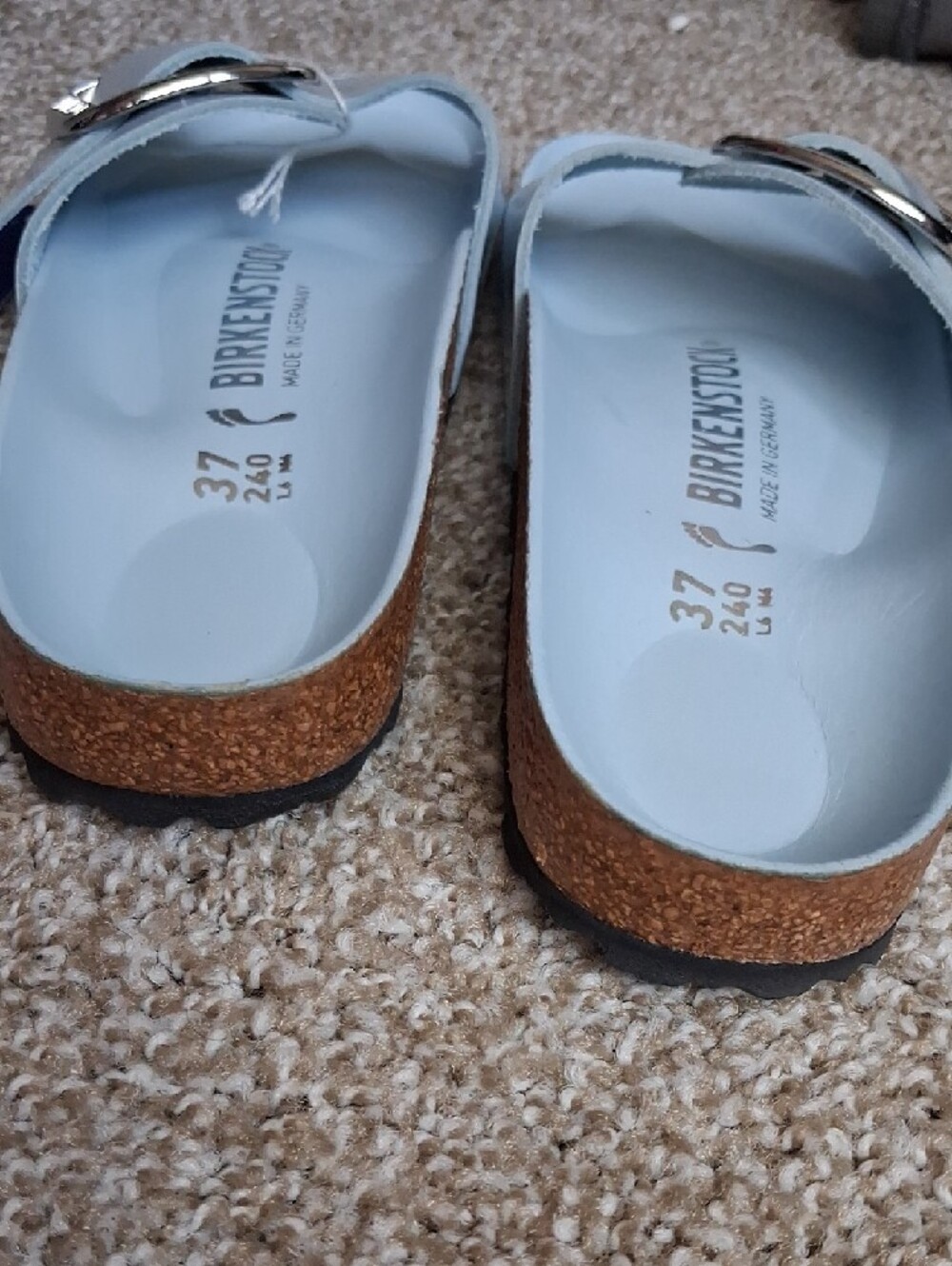 Birkenstock Light Blue Madrid EVA Single Strap Slides with Silver Buckles - Picture 8 of 10